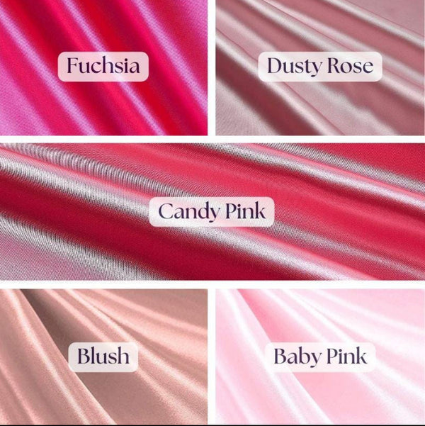 Stretch satin fabric swatch available for Bellz Couture semi-custom prom gown orders — fabric selection option in pink