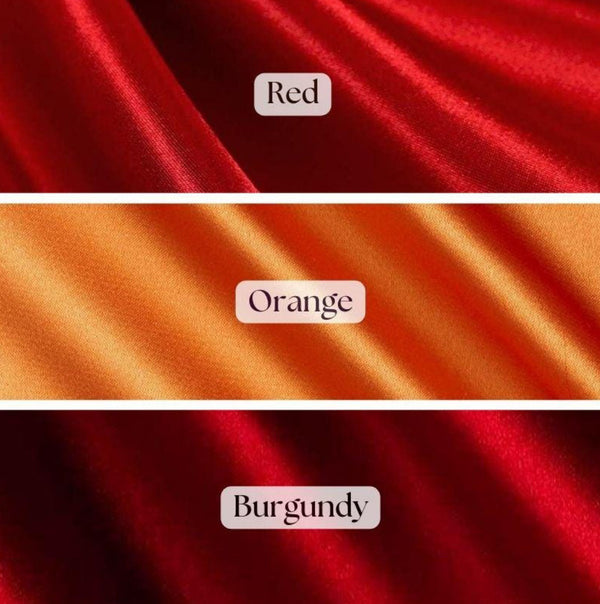 Stretch satin fabric swatch available for Bellz Couture semi-custom prom gown orders — fabric selection options in reds