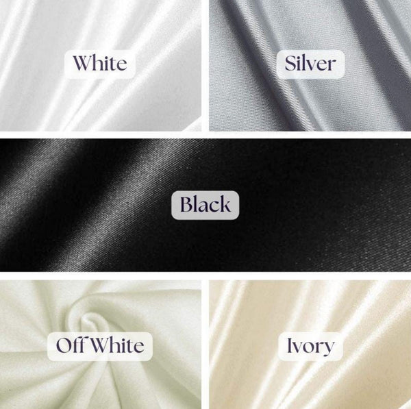 Stretch satin fabric swatch available for Bellz Couture semi-custom prom gown orders — fabric selection option in black and white