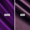 Stretch satin fabric swatch available for Bellz Couture semi-custom prom gown orders — fabric selection options in purples