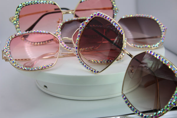Sugar BB Crystal Sunnies — AB crystal luxury sunglasses in blush, rosé, black, and brown by Bellz Couture